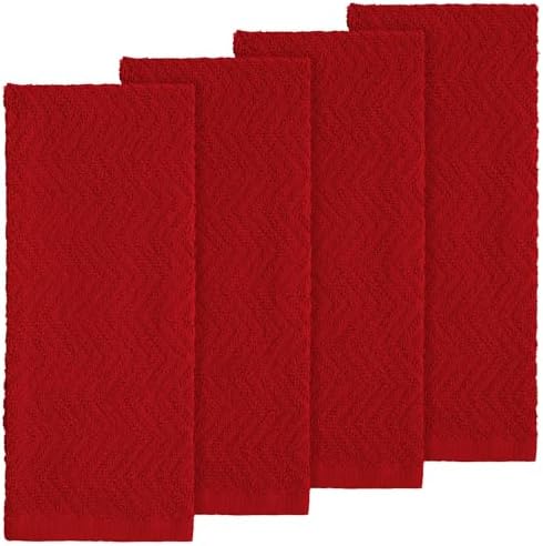 DecorRack 100% Cotton Kitchen Towels 15x25 in, Red Set (Pack of 4)