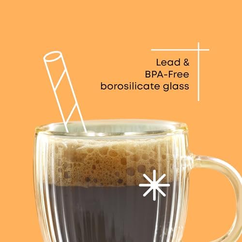 JoyJolt Fluted Glass Espresso Cups, 5.4oz Espresso Cup - Set of 2
