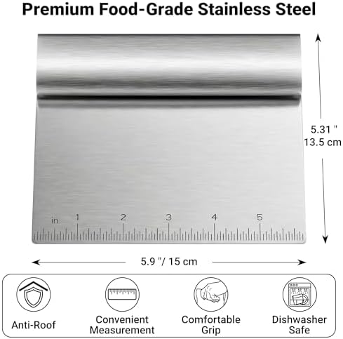 Bench Scraper Kitchen & Dough Scraper Tool - Stainless Steel