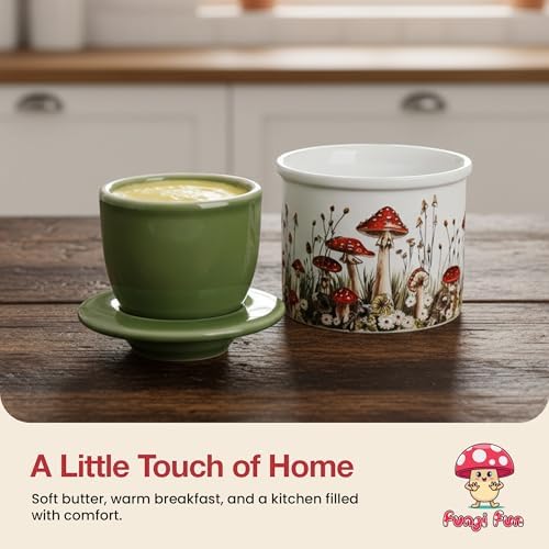 Fungi Fun Mushroom Butter Crock - Airtight Ceramic Butter Container