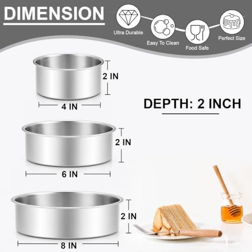 Leonyo 4-6-8 Inch Round Cake Pans Set of 3, Molds Tin for Baking, 2In