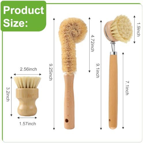 Bamboo Dish Brush Set, 3 Pack