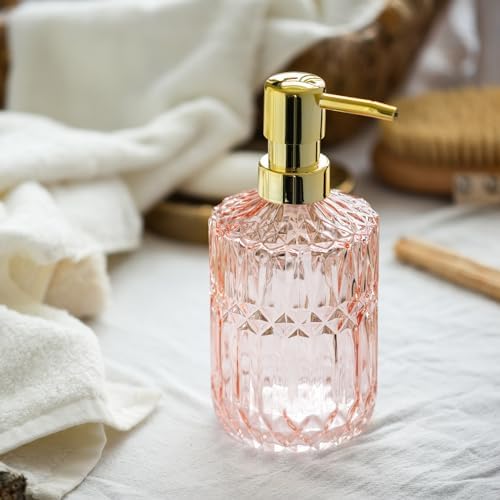 EMPO Clear Glass Soap Dispenser with ABS Plastic Pump, Light Pink