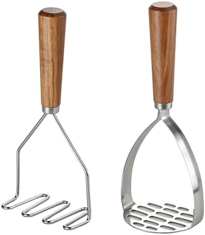 Stainless Steel Potato Masher Set, 2Pc Perforated Food Smasher