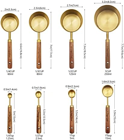Gold Measuring Cups and Spoons Set with Fragrant Wood Handle