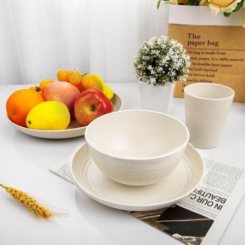 Rubtlamp 24 Pcs Wheat Straw Dinnerware Sets, Unbreakable Reusable