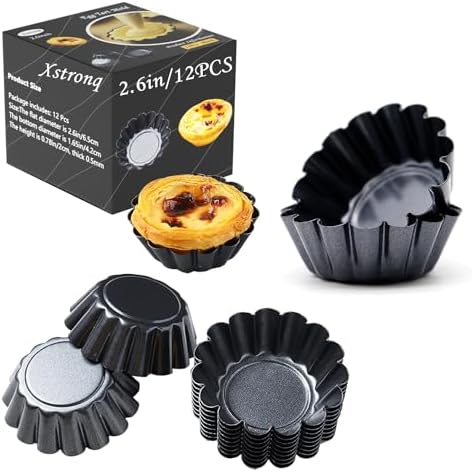 12PCS 2.6" Egg Tart Molds, Mini Carbon Steel Non-Stick Baking Pans