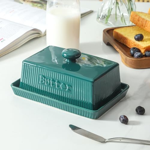 European Butter Dishes with Lid, 8oz Ceramic Butter Holder with Knob