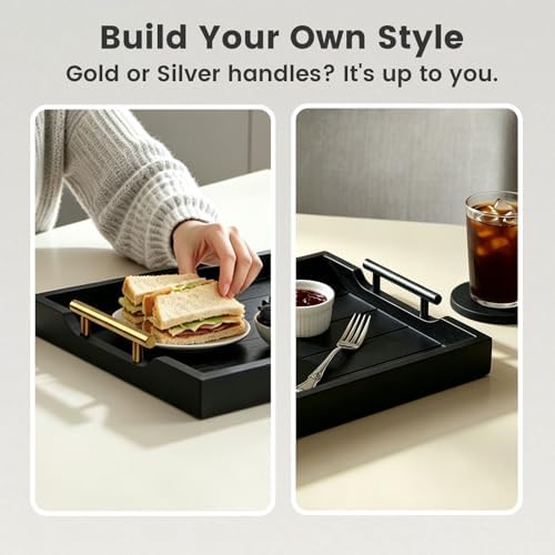 Wood Serving Trays with Metal Handles,Decorative Tray,Black
