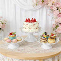 3 Pcs White Metal Cupcake Stand Scalloped Edge Dessert Display Tray