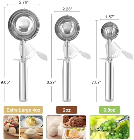 Cookie Scoops Set of 3 Ice Cream Scoop with Trigger 18/8 Stainless