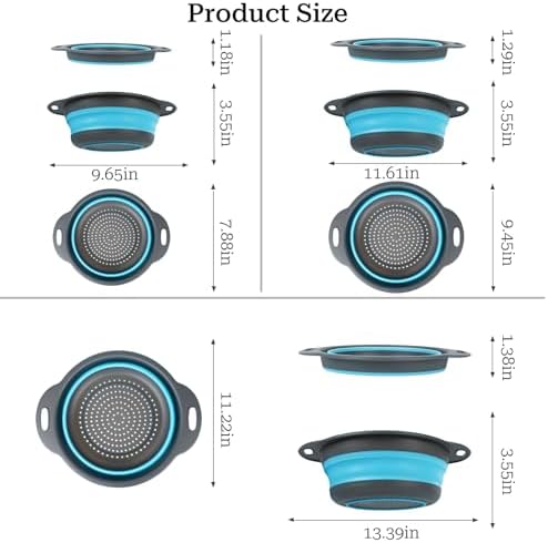 Collapsible Colander 3-Pack Set Space-Saving Foldable Kitchen Strainer