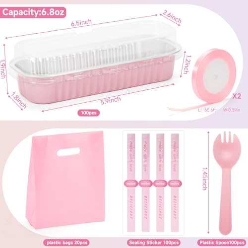 6.8oz Mini Loaf Pans with Lids, 100 Pcs Disposable Rectangular