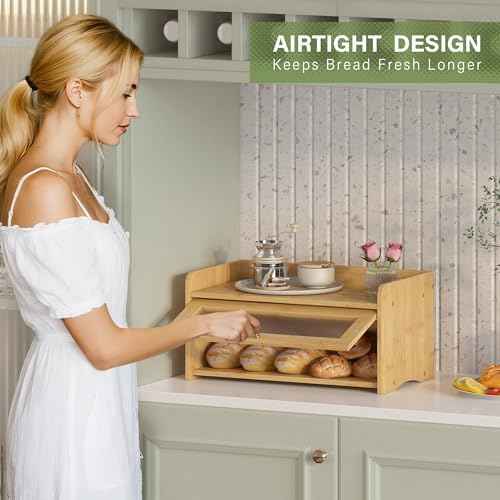 JANSNIMEN Vintage Bread Box for Kitchen Countertop Farmhouse Bread Holder