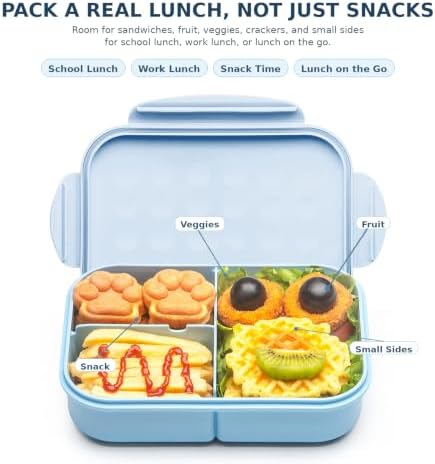 MISS BIG® Kids Bento Lunch Box, 1150ml 3 Compartments, Blue
