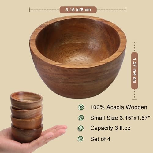 Acacia Wooden Bowls Set, Small Pinch Bowls for Sauces/Dips/Condiments