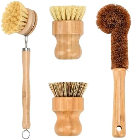 4 Piece Bamboo Dish Brush Set