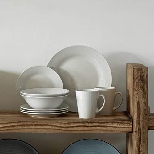 48 PC Rimmed Dinnerware Set for 12 Person | Mugs, Salad and Dinner Plates and Bowls Sets, Dishes with Highly Chip and Crack Resistant, Dishwasher and Microwave Safe, White