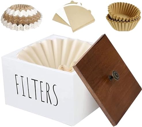 Wooden Coffee Filter Holder - Container With Lid, Rustic Dispenser