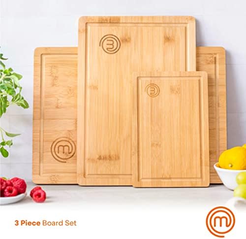 MasterChef Wooden Cutting Boards for Kitchen, Bamboo Cutting Board Set