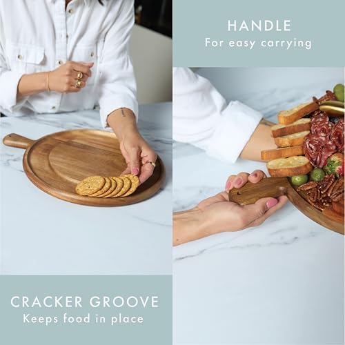 Charcuterie Board Set - Round Acacia Cheese Board for Serving with Accessories - House Warming Gifts for New Home, Bridal Shower & Wedding Gift, Birthday Gifts for Women