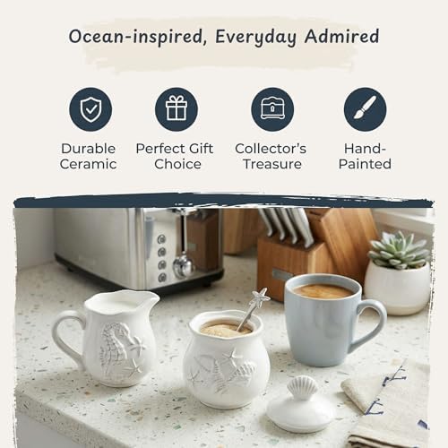 Blue Sky Ceramics Laguna Coastal Sugar and Creamer Set White, Multi