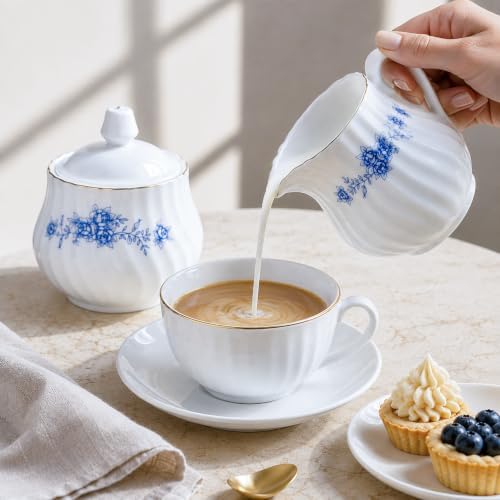 Sugar and Creamer Set - Porcelain Sugar and Creamer Floral Vintage Tea