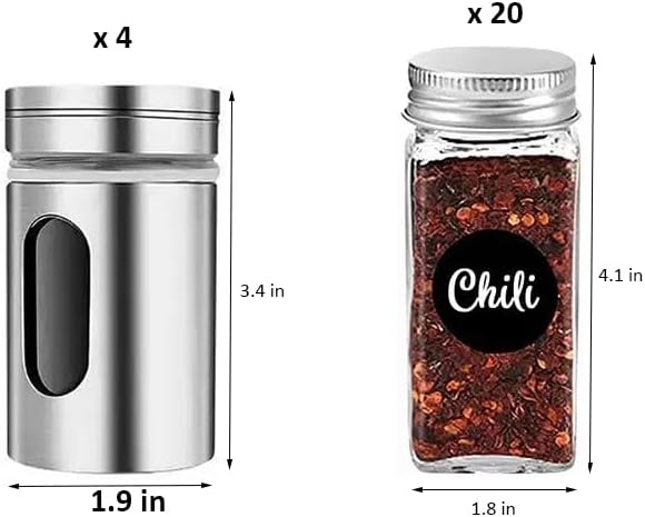 24 Pack Glass Spice Jars with Label, Empty Spice Bottles with Metal