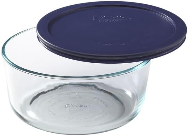 Pyrex 7203 7-Cup Glass Bowls with Blue Lids, 2-Pack
