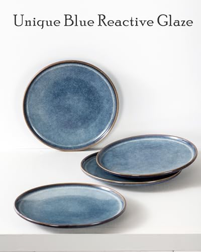 UNICASA 11 Inch Ceramic Dinner Plates Set of 4 – Large Blue Plates for