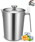 304 Stainless Steel Pitcher with Lid, 1 L/34 oz Metal Measuring Cup