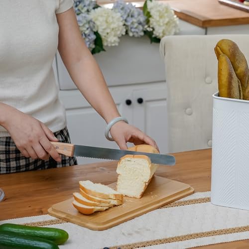 Extra Large Diagonal Stripe Embossed Bread Box with Bamboo Lid