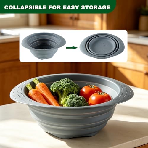 Collapsible Silicone Colander with Handle, 10.5-Inch Large Capacity