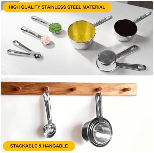 8 PCS Stainless Steel Measuring Cups and Spoons Set, Premium Measure