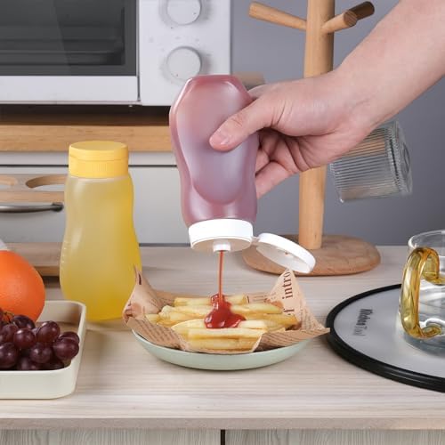 6 pack Condiment Squeeze Bottles for Sauces 12oz with Flip Top, Hot