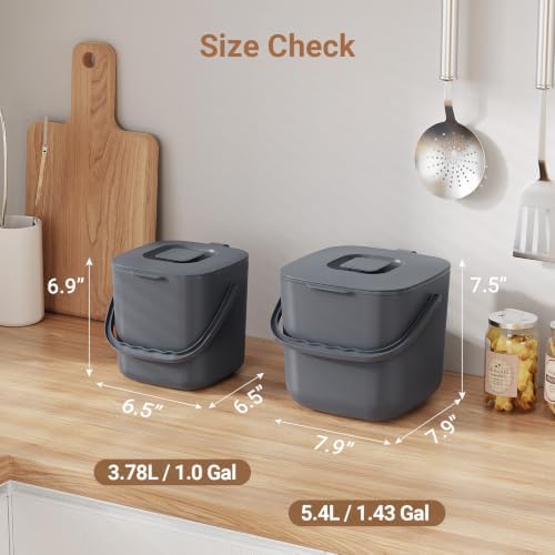 5.4L Kitchen Food Waste Bin with Lid and Handles, Gray
