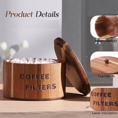 Natural Acacia Wood Coffee Filter Holder with Lid, Multi-Use