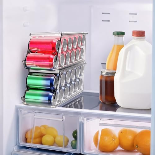 2 Pack Stackable Soda Can Organizer with Lids, Refrigerator Organizers