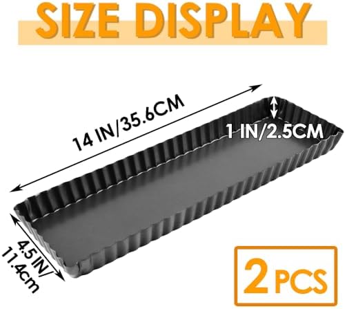 14 Inch Rectangular Tart Pan Set of 2, Nonstick Quiche Pie Pan with