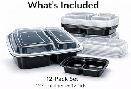 4U'LIFE 28 oz Meal Prep Containers, 12 Pack, 2-Compartment Bento Boxes