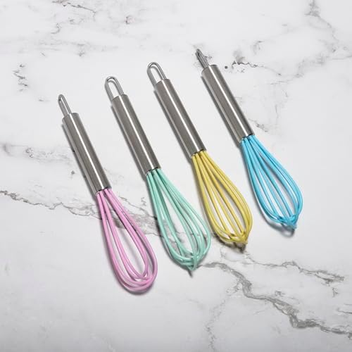 Mini Whisks 6 inch 4Pcs silica gel stainless steel Whisk, Hand Egg