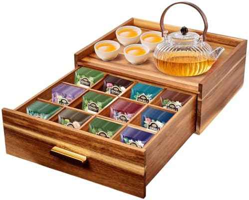 NANXITU Acacia Wood Tea Holder Organizer, Tea Box Organizer Storage