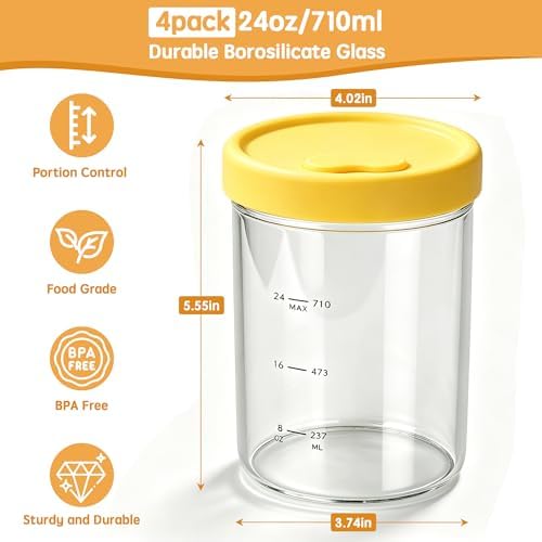 24oz Glass Soup Freezer Containers, 4 Pack