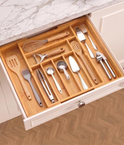 Expandable Bamboo Silverware Organizer, Kitchen Utensil Drawer