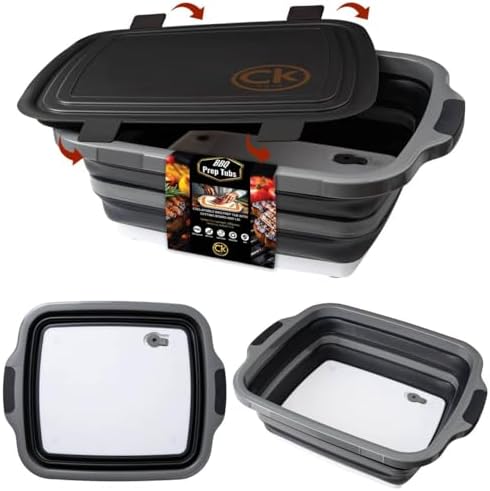 Collapsible BBQ Prep Tub - Includes Cutting Board, LOCKING Lid &