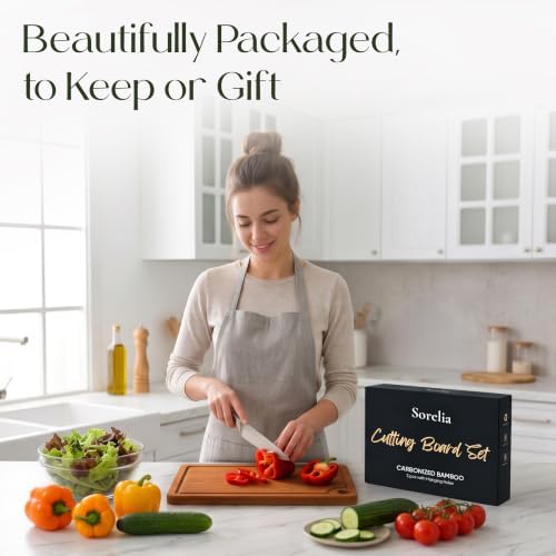 3-Piece Bamboo Cutting Boards - Large Wood Cutting Boards for Kitchen