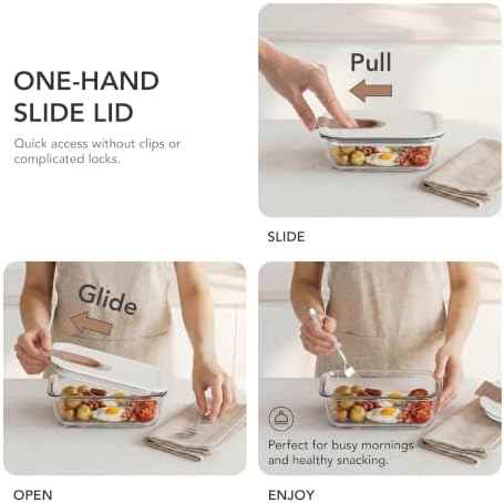 GENICOOK 4 Pack Glass Produce Containers for Fridge with Slide Lid