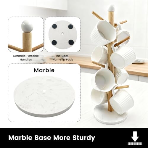 SNAIL GARDEN Screwed-in 8 Hooks Coffee Mug Holder, Marble Bas Mug Tree