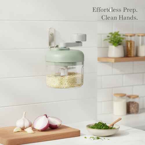 Manual Food Chopper, Pull String Mincer for Garlic Onions Ginger, 8.5