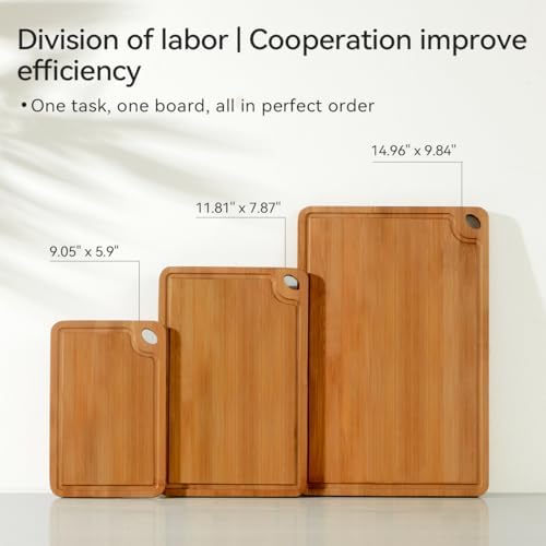 Bamboo Cutting Board Set for Kitchen, 3 Piece Reversible Chopping